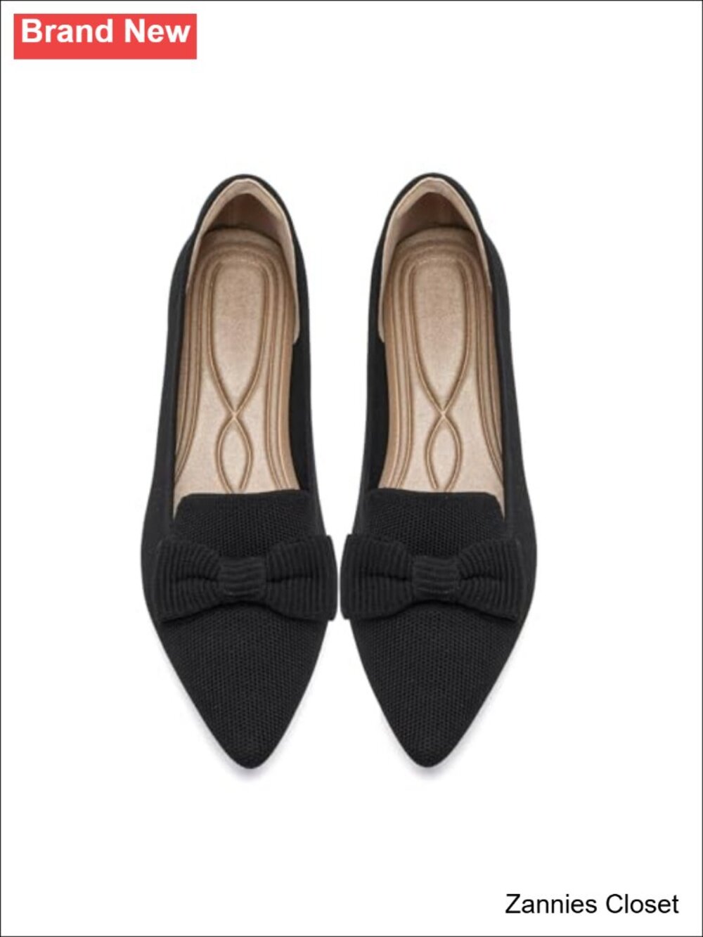 ✨ Pointed Toe Ballet Flats for Women Knit Bow Mesh Comfort Work Office